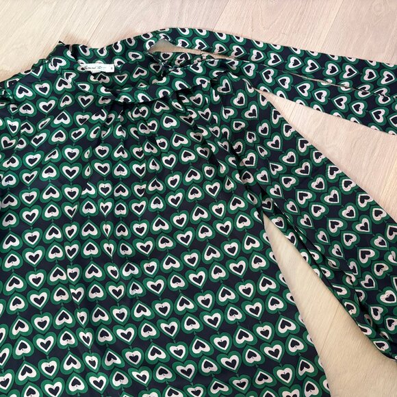 Comme Toi Green Spades/Hearts Print Blouse with Neck Bow - Picture 5 of 8